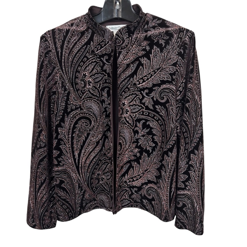 Coldwater Creek Women’s blazer size 6 jacket top velour brown metallic